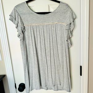 HEMISH USA You Can't Hurry Love Heather Gray/Ivory Striped/Embroidered Top